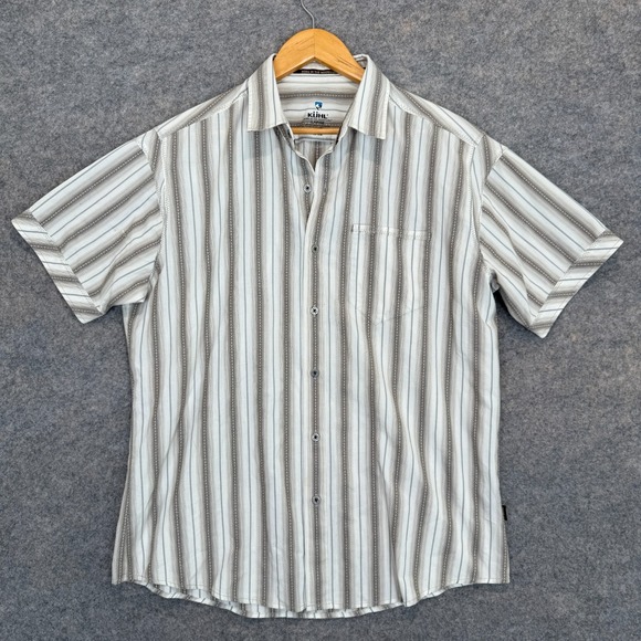 Kuhl Eluxur Striped Button Shirt Mens Large Beige Pocket Casual Outdoor - Picture 1 of 16